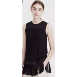 J Crew Womens XS Fringe Bottom Jersey Tank Top Black Crew Neck Sleeveless